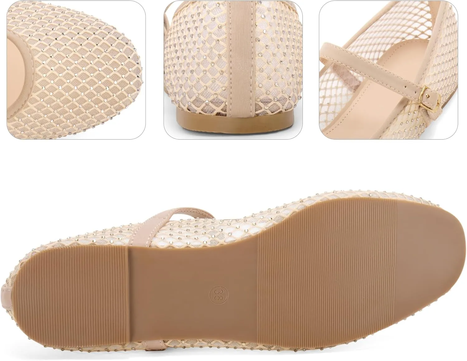Perphy Rhinestone Breathable Mesh Ballet Flats Pumps for Women