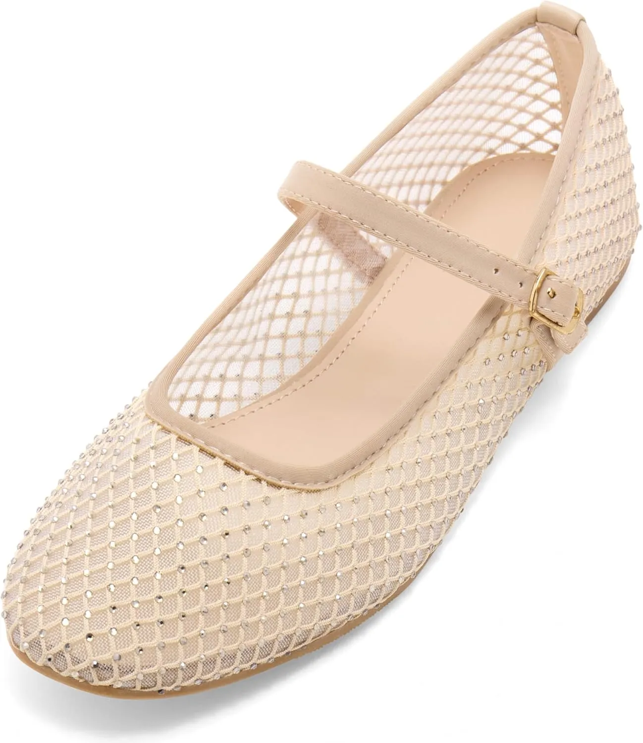 Perphy Rhinestone Breathable Mesh Ballet Flats Pumps for Women