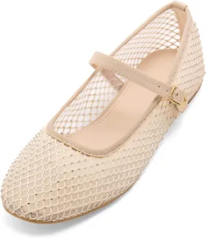 Perphy Rhinestone Breathable Mesh Ballet Flats Pumps for Women