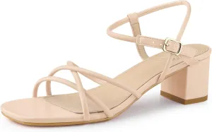 Perphy Strappy Heels Square Toe Slingback Chunky Heel Sandals for Women