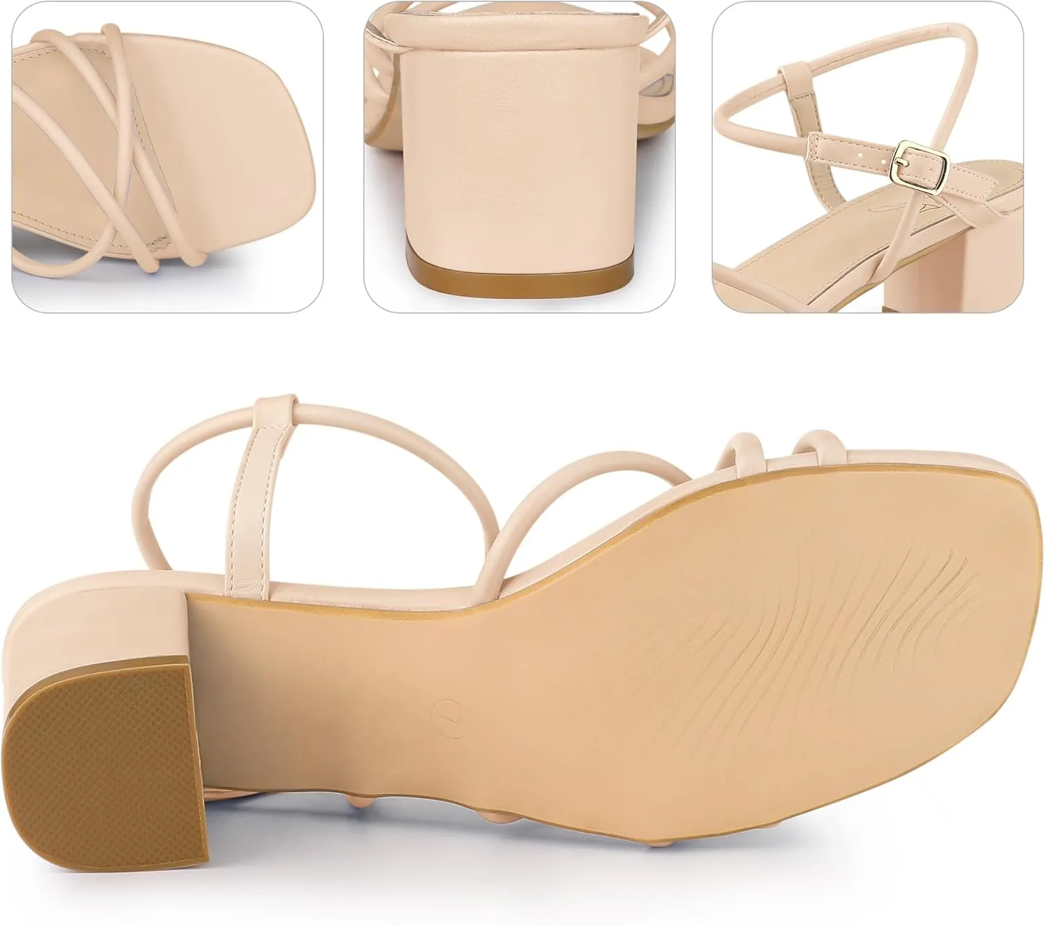 Perphy Strappy Heels Square Toe Slingback Chunky Heel Sandals for Women
