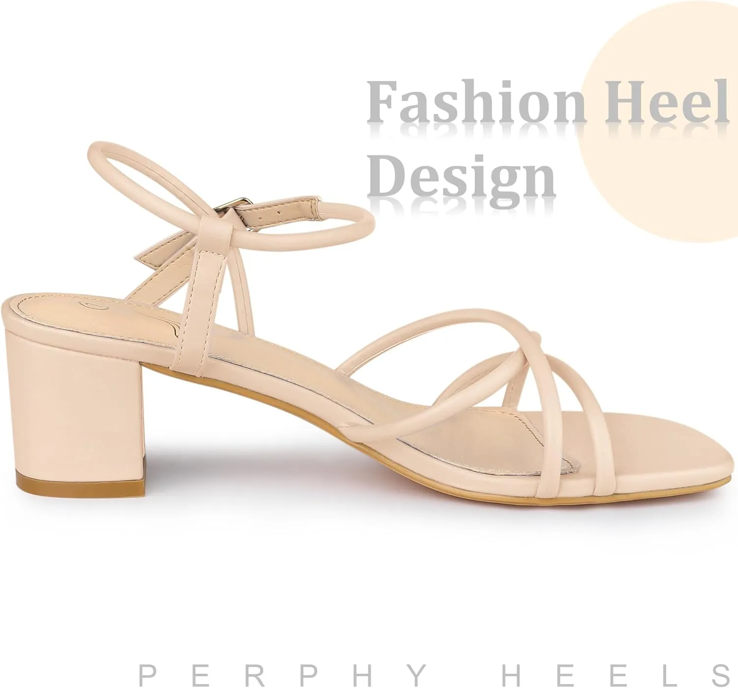Perphy Strappy Heels Square Toe Slingback Chunky Heel Sandals for Women