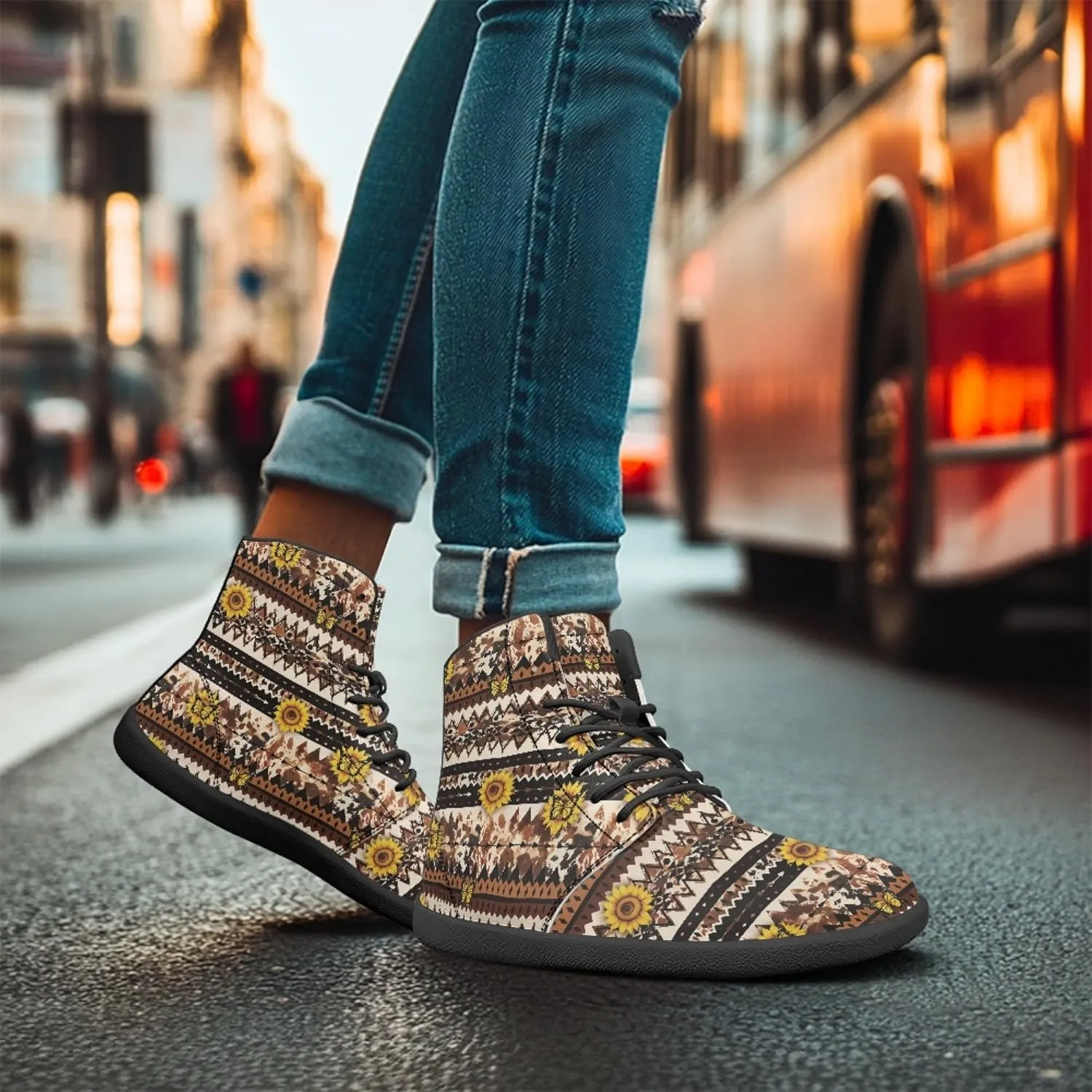 Personalized Print Sneakers for Men Women PU Leather High Top Barefoot Shoes