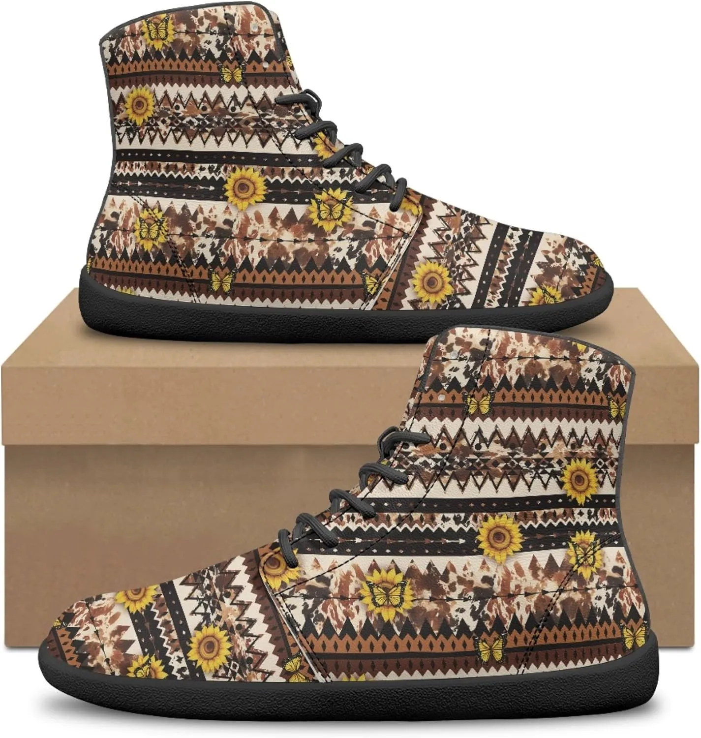 Personalized Print Sneakers for Men Women PU Leather High Top Barefoot Shoes