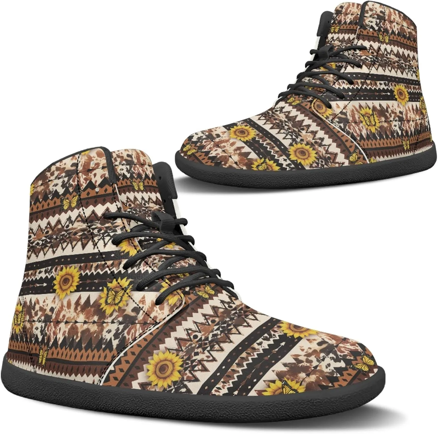 Personalized Print Sneakers for Men Women PU Leather High Top Barefoot Shoes