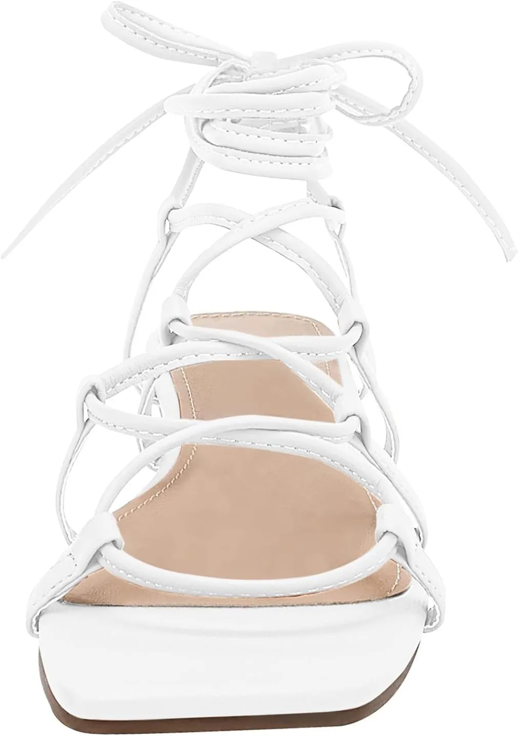 PiePieBuy Womens Lace up Square Toes Flat Sandals with Ankle Strap Summer Criss-Cross Gladiator Shoes