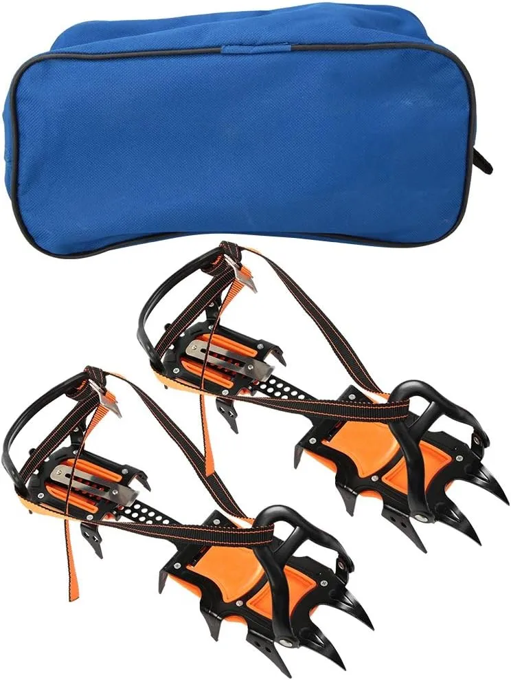 Pilipane Outdoor Spring Claw Crampons Non Slip Shoes Cover with 12 Teeth Ice Claws for Snow Ice Climbing Mountaineering Boots Black Orange Size 36 47