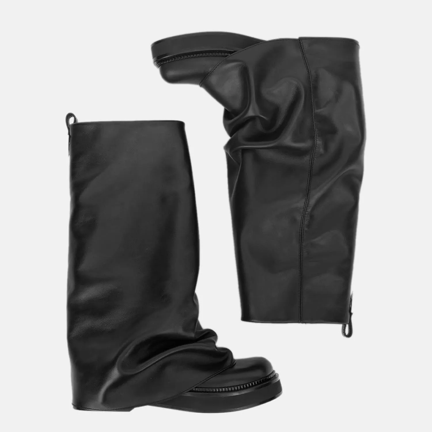 Platform Mid-Low Heel Calf Boots for Women - Round Toe Cowgirl Pull-On Chunky Booties for Wide Calf