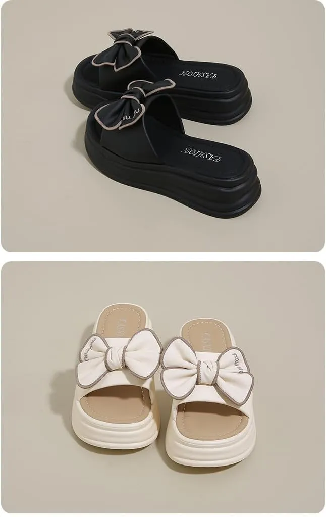 Platform slippers women's summer wear 2025 new one-word cool slippers women's fashion bow with skirt beach shoes women,Stability and anti - slip property