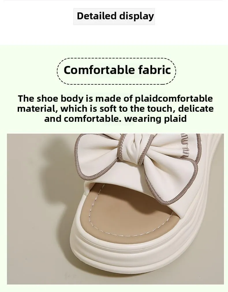 Platform slippers women's summer wear 2025 new one-word cool slippers women's fashion bow with skirt beach shoes women,Stability and anti - slip property