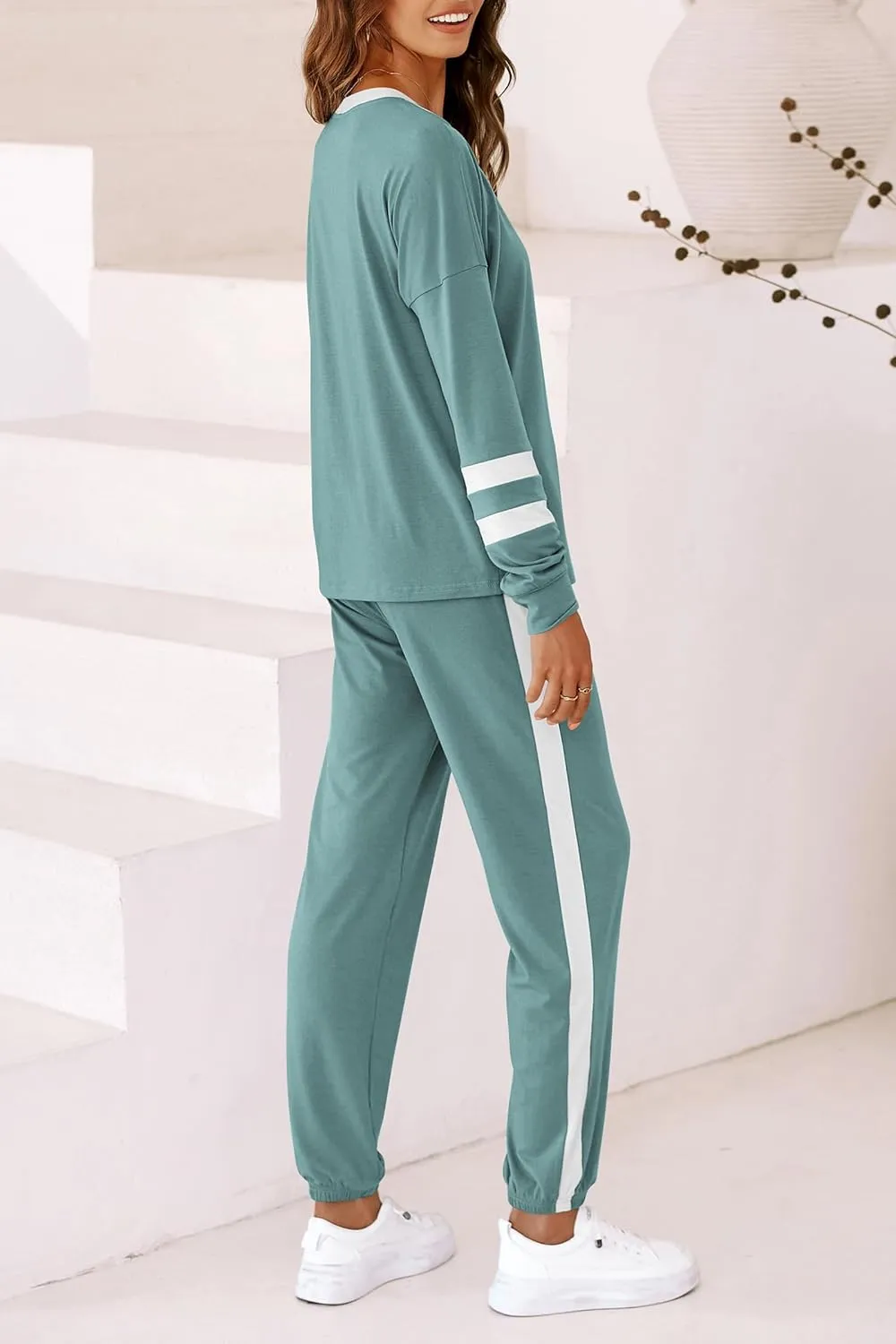 PRETTYGARDEN Women's Spring Fall 2 Piece Lounge Outfit Long Sleeve Crewneck Pullover Tops High Waisted Pants Set Tracksuit