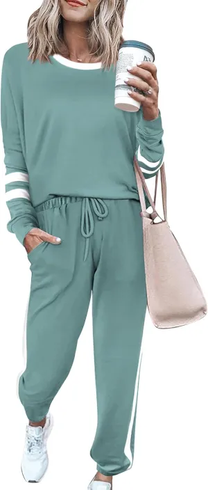 PRETTYGARDEN Women's Spring Fall 2 Piece Lounge Outfit Long Sleeve Crewneck Pullover Tops High Waisted Pants Set Tracksuit