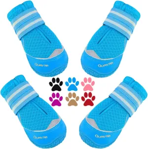QUMY 4PCS Dog Boots for Large Dogs, Medium Dog Shoes & Paw Protectors for Hot Pavement, Summer Heat Protection, Mesh Breathable Nonslip Dog Booties for Hardfloors, Walking Running Hiking Blue Size 6
