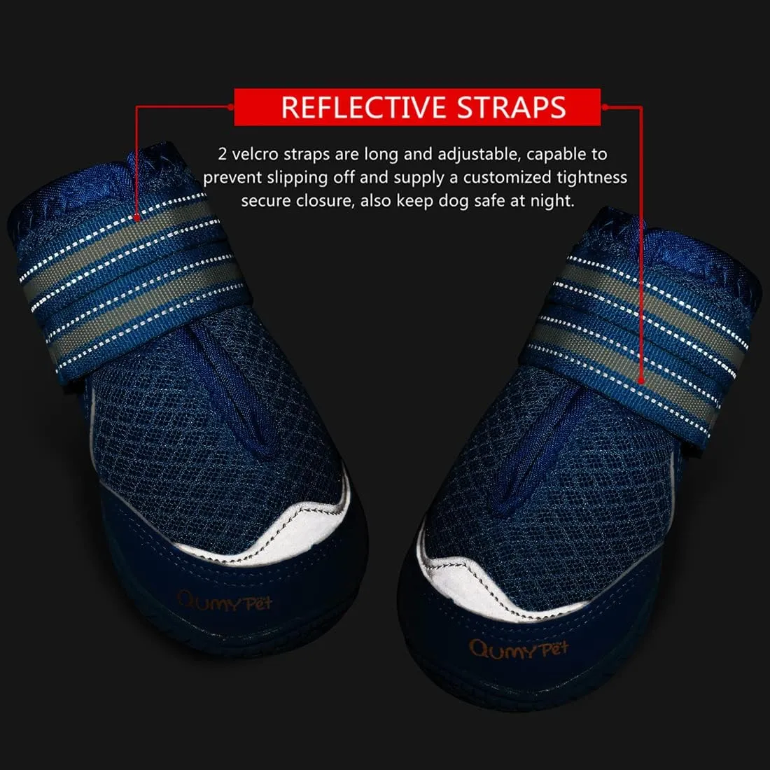 QUMY 4PCS Dog Boots for Large Dogs, Medium Dog Shoes & Paw Protectors for Hot Pavement, Summer Heat Protection, Mesh Breathable Nonslip Dog Booties for Hardfloors, Walking Running Hiking Blue Size 6