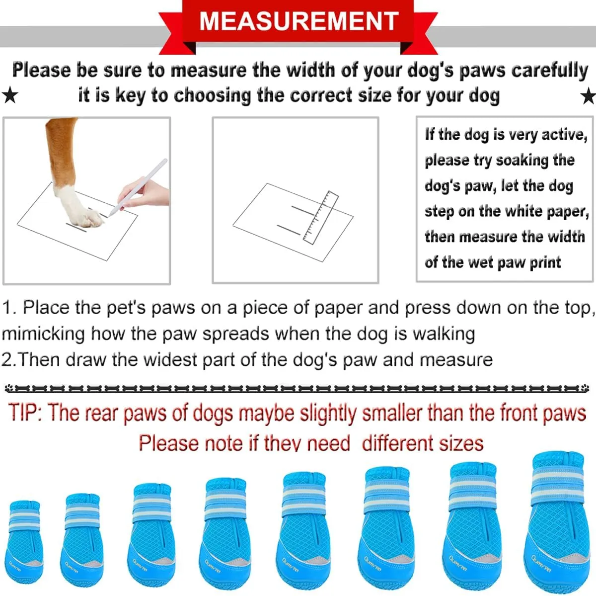 QUMY 4PCS Dog Boots for Large Dogs, Medium Dog Shoes & Paw Protectors for Hot Pavement, Summer Heat Protection, Mesh Breathable Nonslip Dog Booties for Hardfloors, Walking Running Hiking Blue Size 6