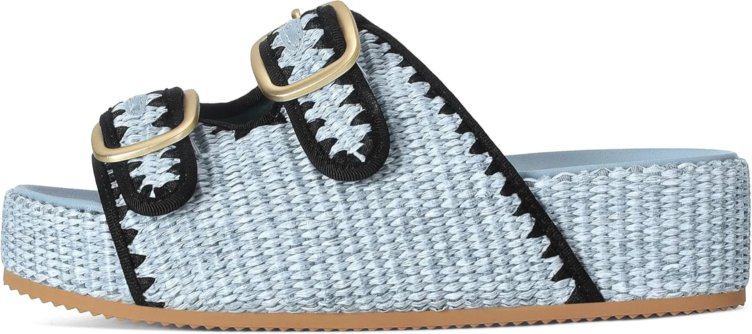 Raffia Sandals for Women Platform Slide Sandals Espadrille Adjustable Double Buckle Summer Comfortable Cute Woven Casual Beach Shoes