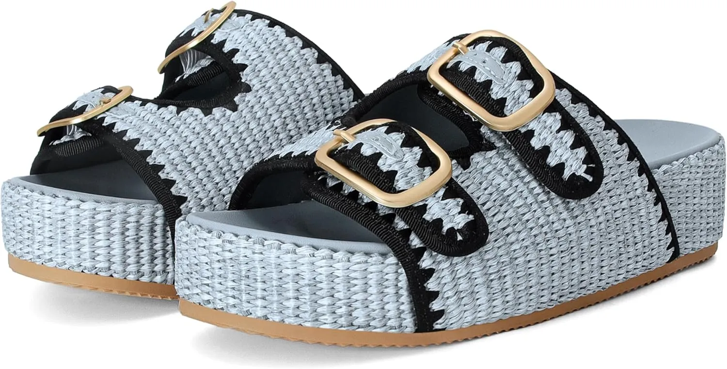 Raffia Sandals for Women Platform Slide Sandals Espadrille Adjustable Double Buckle Summer Comfortable Cute Woven Casual Beach Shoes