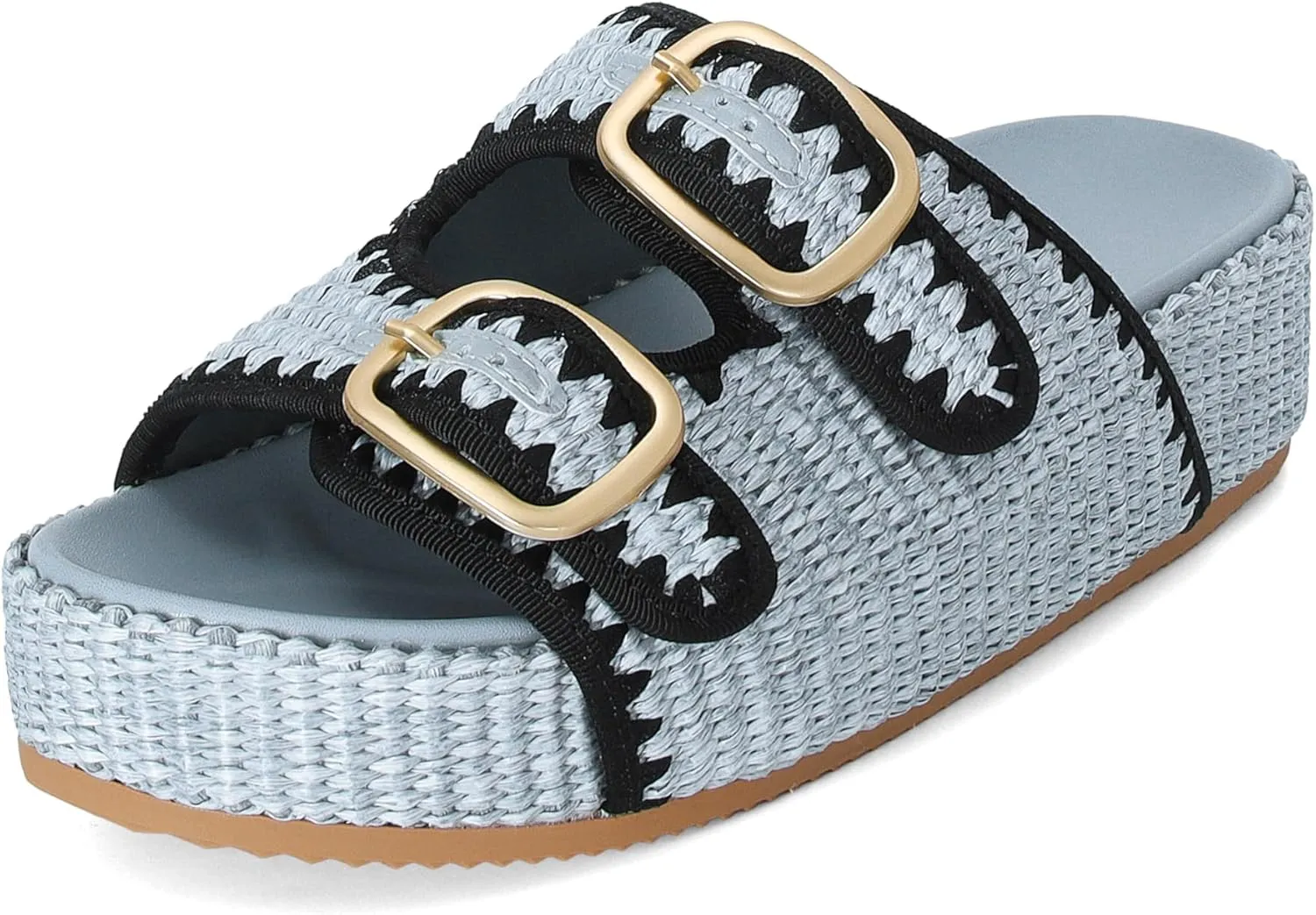 Raffia Sandals for Women Platform Slide Sandals Espadrille Adjustable Double Buckle Summer Comfortable Cute Woven Casual Beach Shoes
