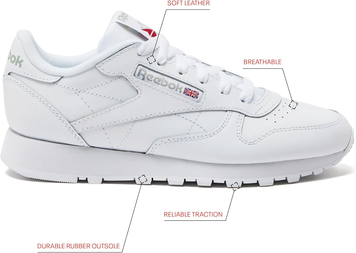 Reebok Men's Classic Leather Sneakers Black Or White Tennis Shoes