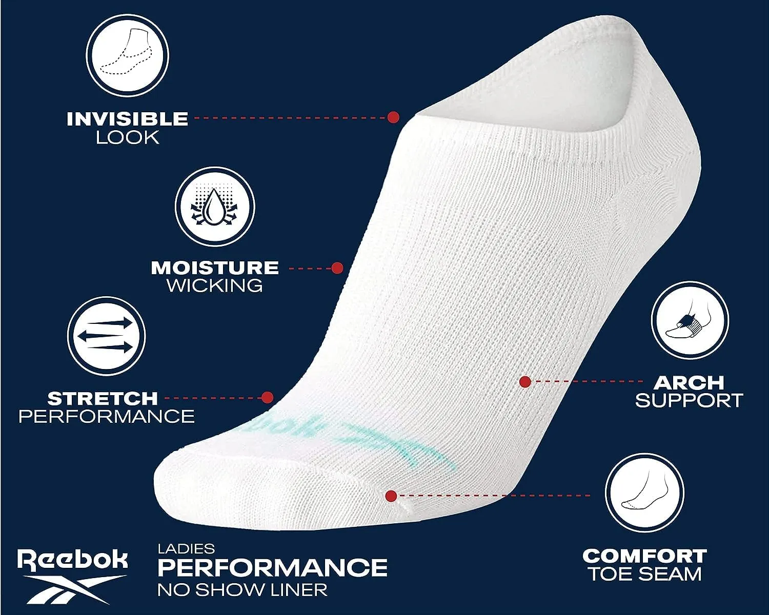 Reebok Women's Athletic Socks - 6 Pack No Show Liner Socks