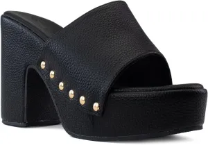 RF ROOM OF FASHION Women's Slip On Chunky Heel Peep Toe Mule Sandals