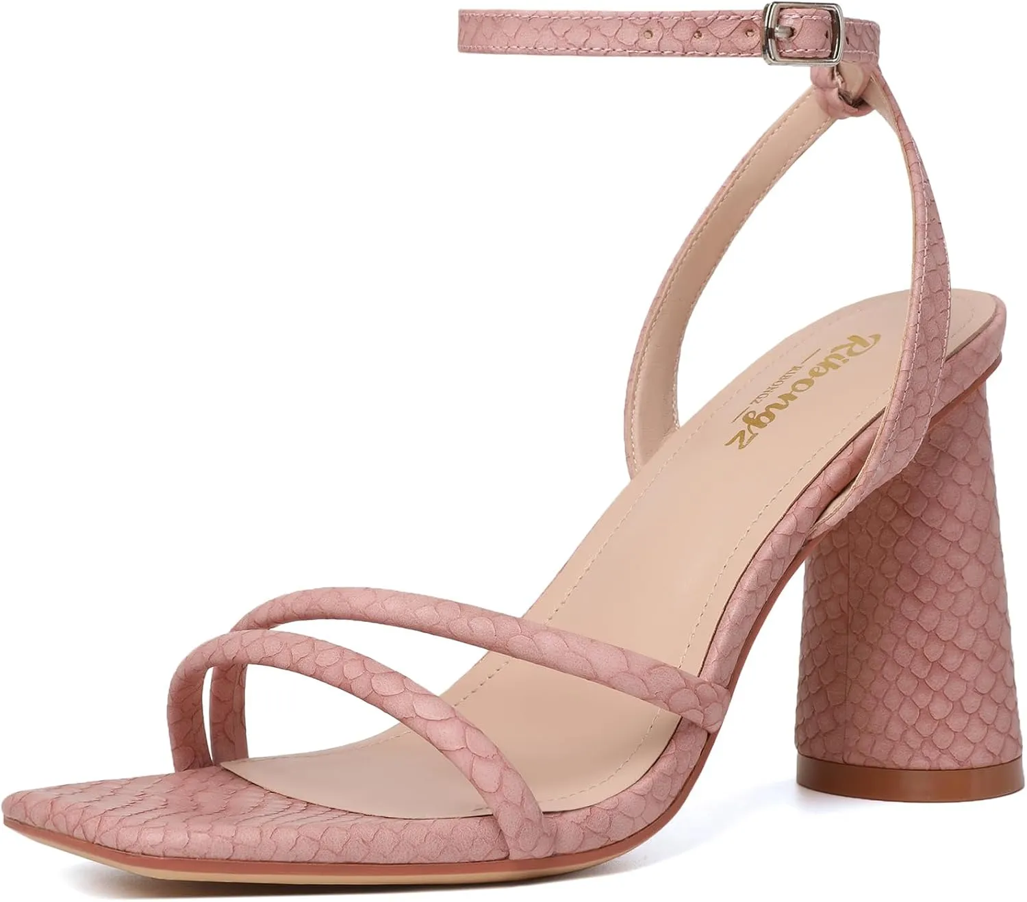 RIBONGZ Block Heels Prom Heeled Sandals for Women Chunky Square Open Toe Strappy High Heels Ankle Strap Wedding Bridal Shoes High Heel Sandals for Party Dress