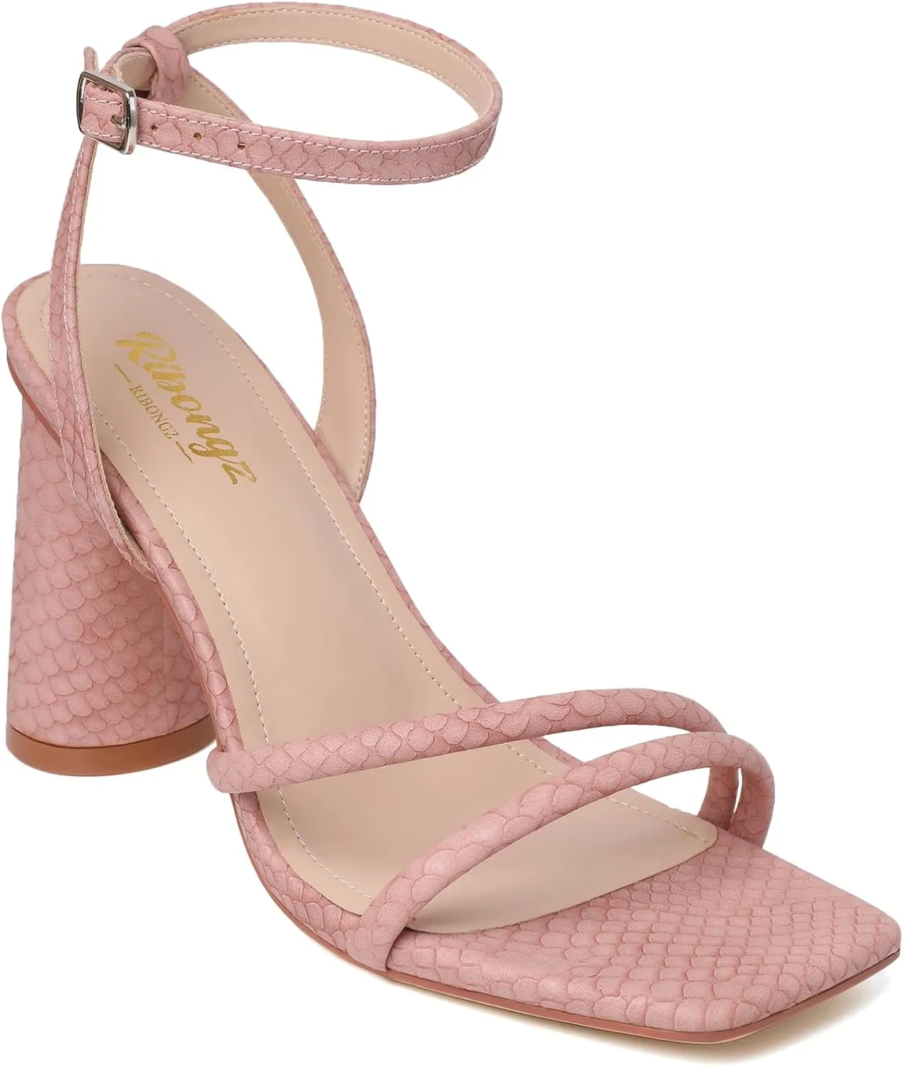 RIBONGZ Block Heels Prom Heeled Sandals for Women Chunky Square Open Toe Strappy High Heels Ankle Strap Wedding Bridal Shoes High Heel Sandals for Party Dress
