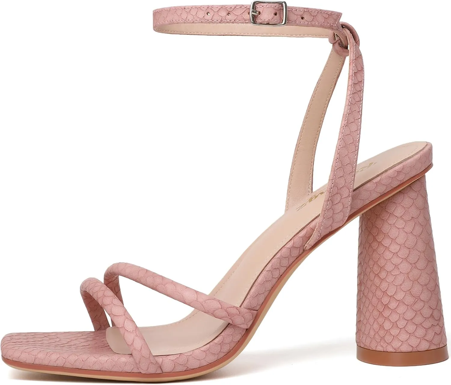 RIBONGZ Block Heels Prom Heeled Sandals for Women Chunky Square Open Toe Strappy High Heels Ankle Strap Wedding Bridal Shoes High Heel Sandals for Party Dress