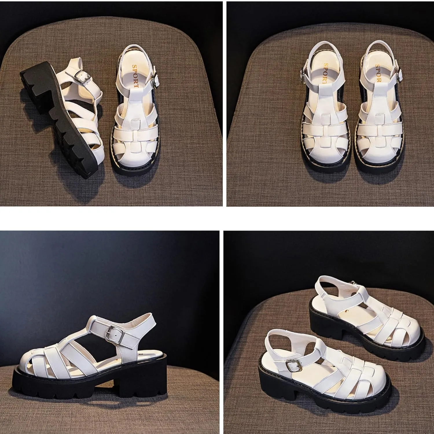 RiceelSor Women's Platform Follow Closed Toe Sandals Adjustable Buckle Ankle Strap Summer Gladiator Breathable Non-slip Ladies Wedge Caged Sandals
