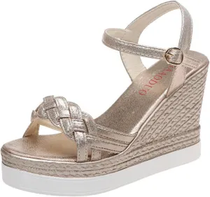 RiceelSor Women's Wedge Open Toe Buckle Ankle Strap Platform Sandals Breathable Anti-Slip Comfortable Orthopedic Summer Dress Heels