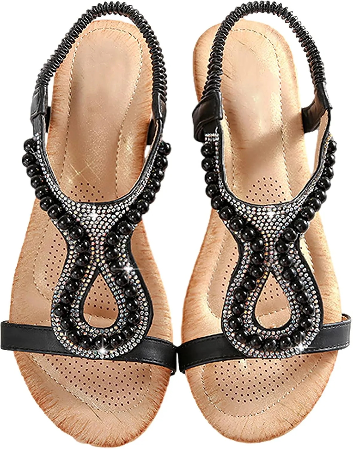 rismart Bohemian Wedge Sandals Women Summer Rhinestone Dressy Shoes