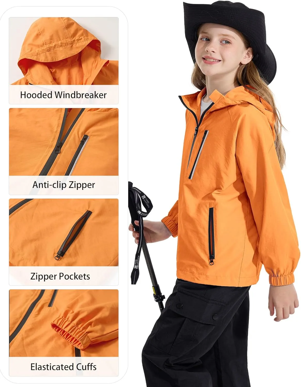 Rolanko Girls Waterproof Hooded Jacket Lightweight Raincoats for Kids Boys Windbreaker Outdoor Rain Jacket