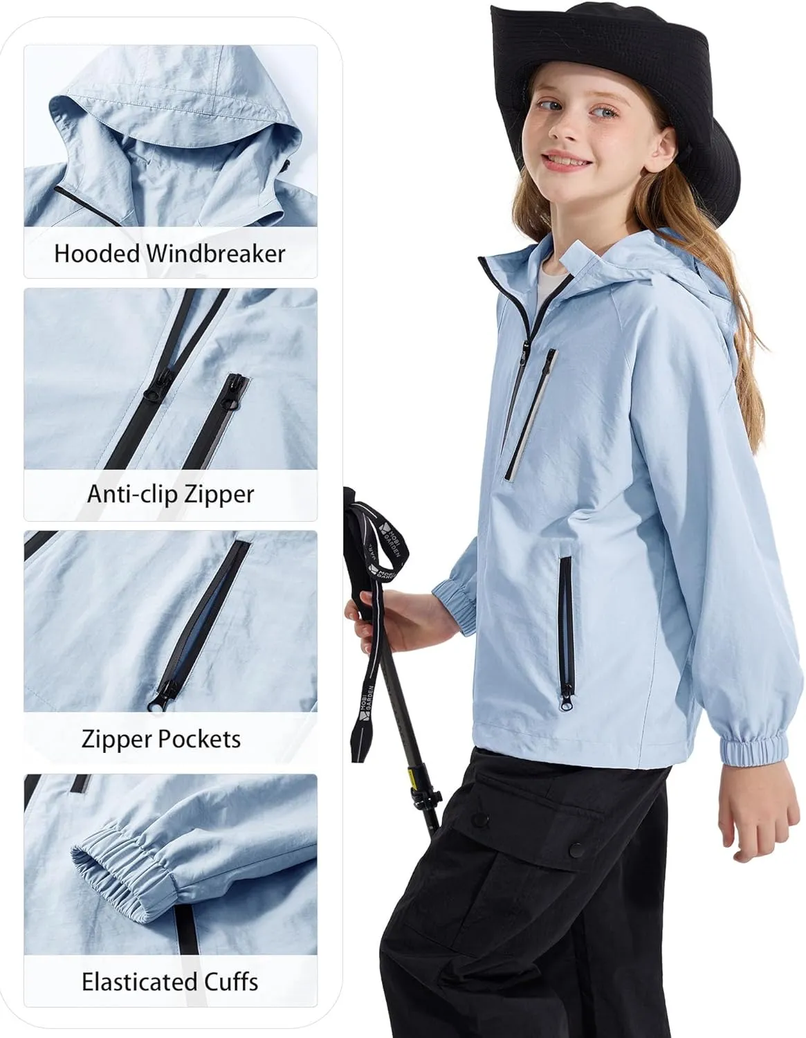 Rolanko Girls Waterproof Hooded Jacket Lightweight Raincoats for Kids Boys Windbreaker Outdoor Rain Jacket