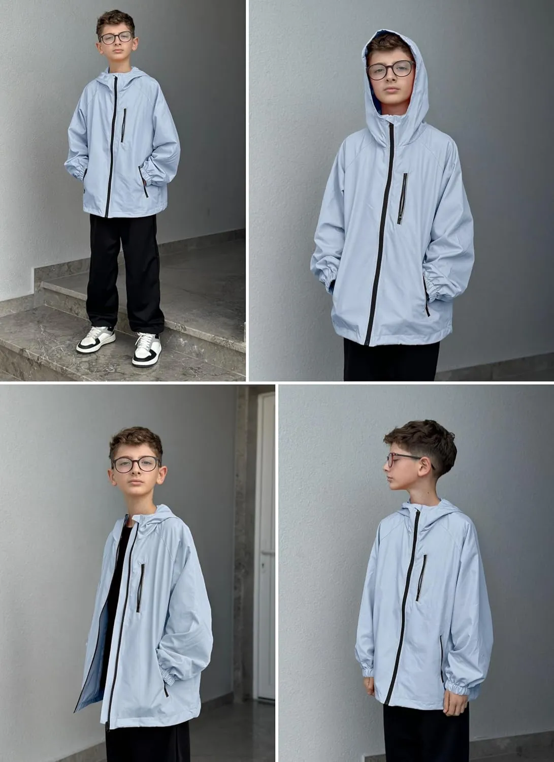 Rolanko Girls Waterproof Hooded Jacket Lightweight Raincoats for Kids Boys Windbreaker Outdoor Rain Jacket