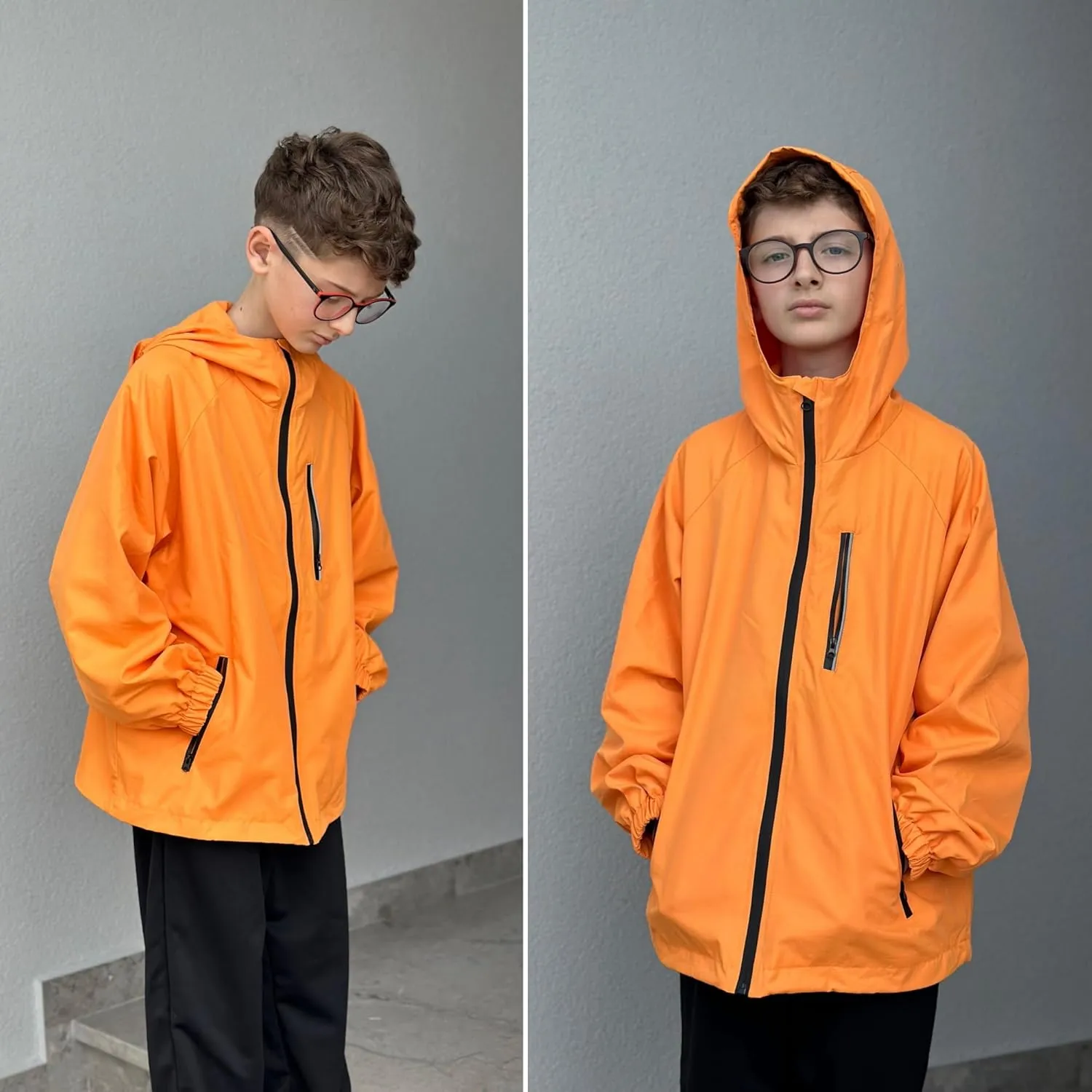 Rolanko Girls Waterproof Hooded Jacket Lightweight Raincoats for Kids Boys Windbreaker Outdoor Rain Jacket