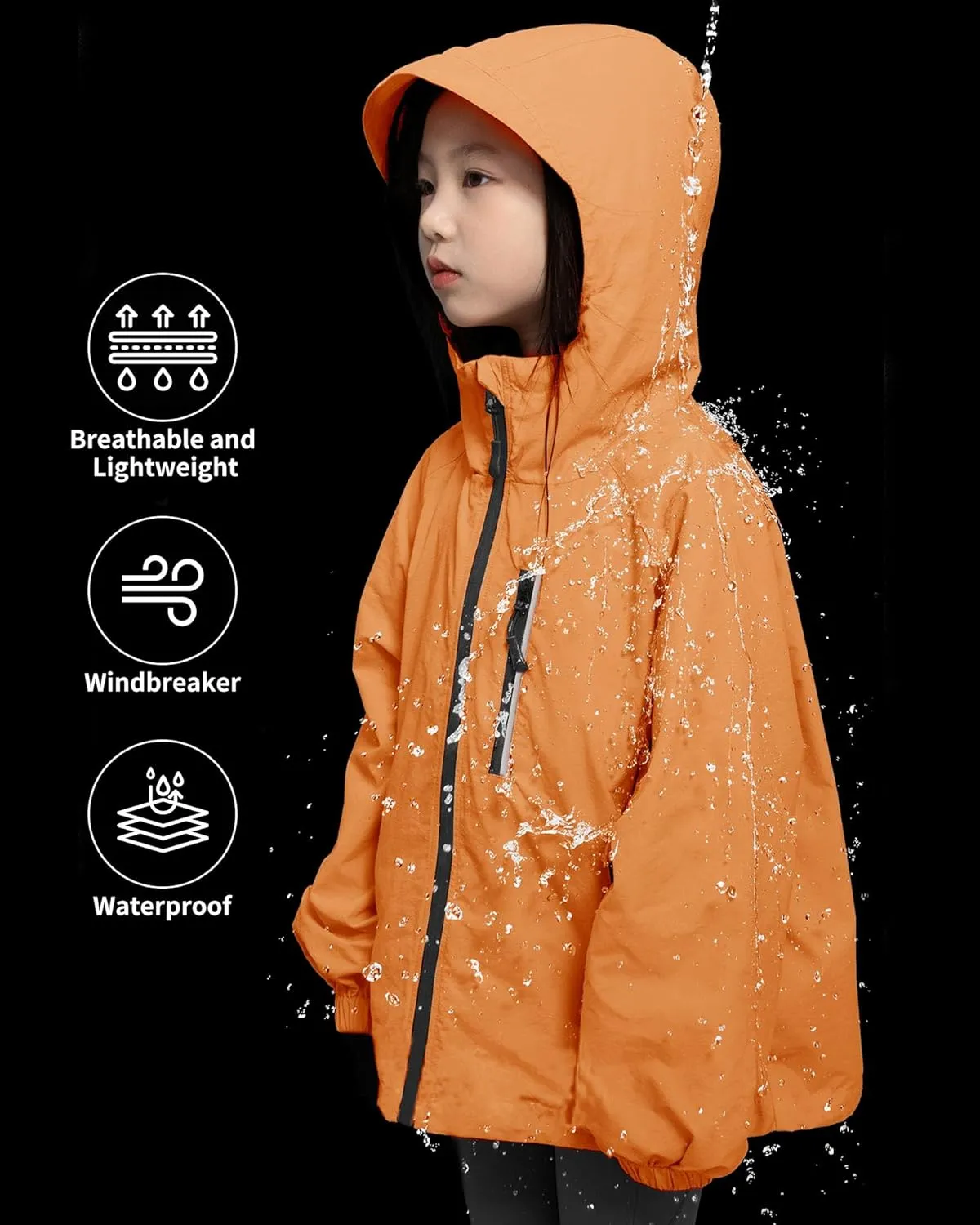 Rolanko Girls Waterproof Hooded Jacket Lightweight Raincoats for Kids Boys Windbreaker Outdoor Rain Jacket