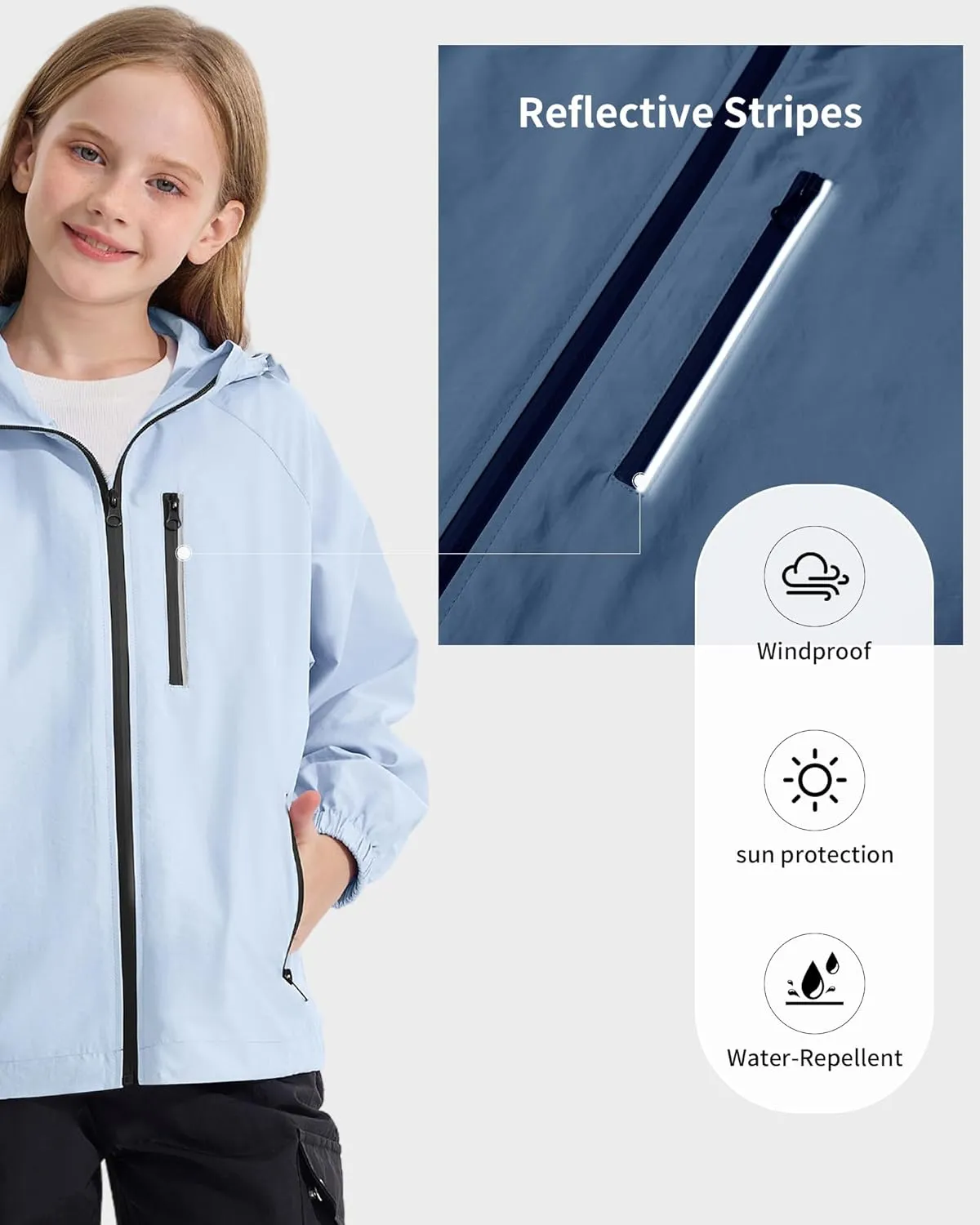 Rolanko Girls Waterproof Hooded Jacket Lightweight Raincoats for Kids Boys Windbreaker Outdoor Rain Jacket