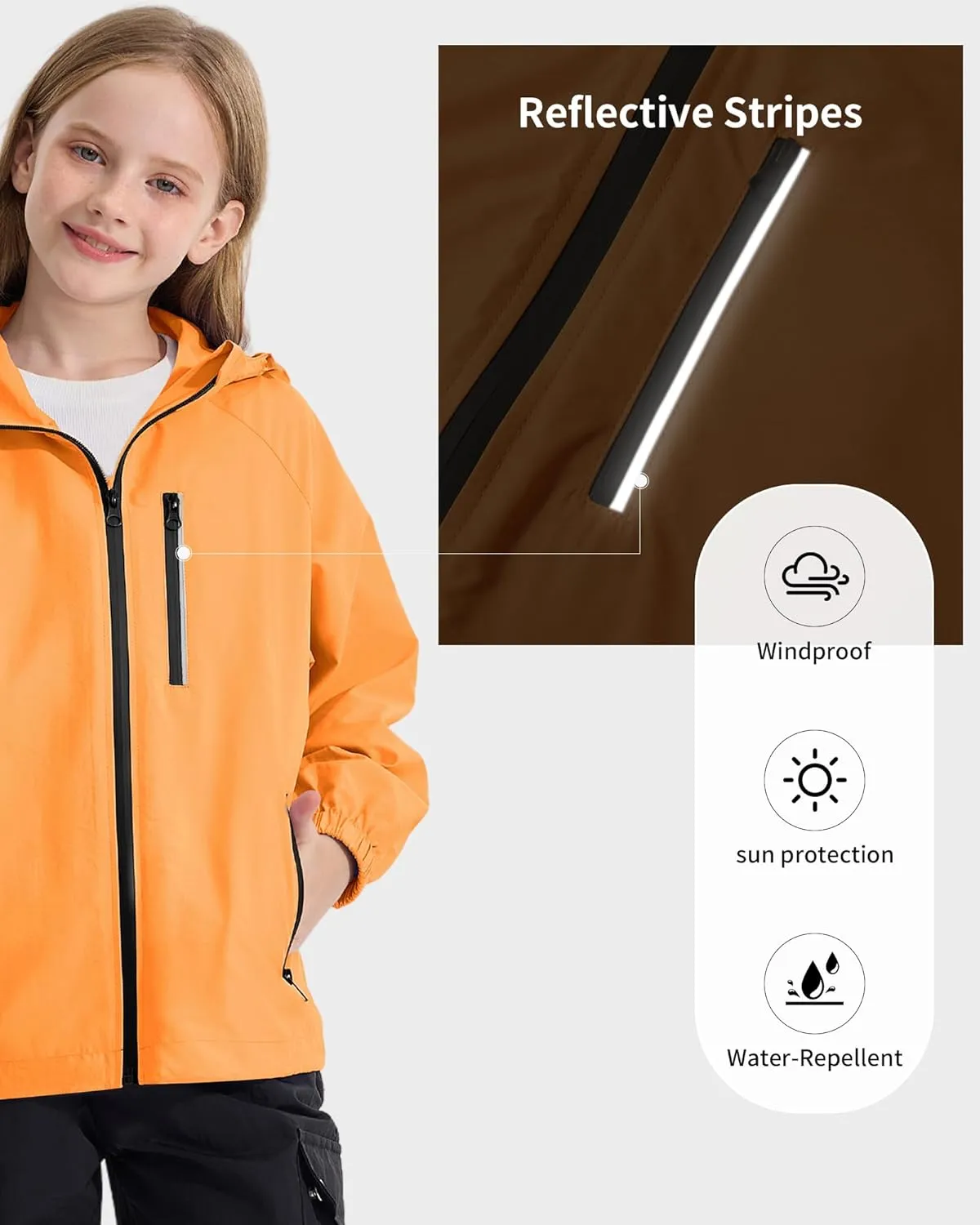 Rolanko Girls Waterproof Hooded Jacket Lightweight Raincoats for Kids Boys Windbreaker Outdoor Rain Jacket
