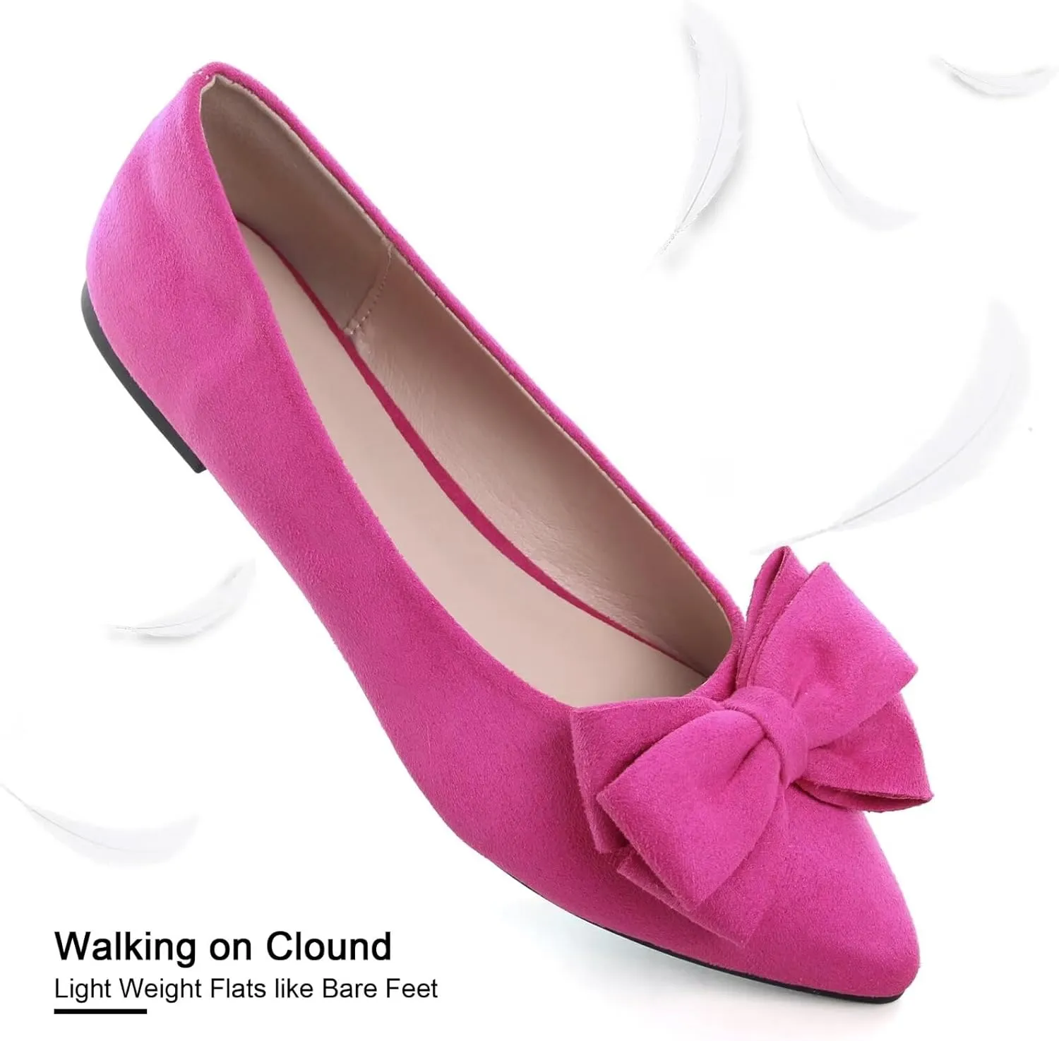 SAILING LU Pointy Toe Ballet Flats for Women with Cute Bowknot Elegant Slip-ons Soft Support Daily Walking Shoes