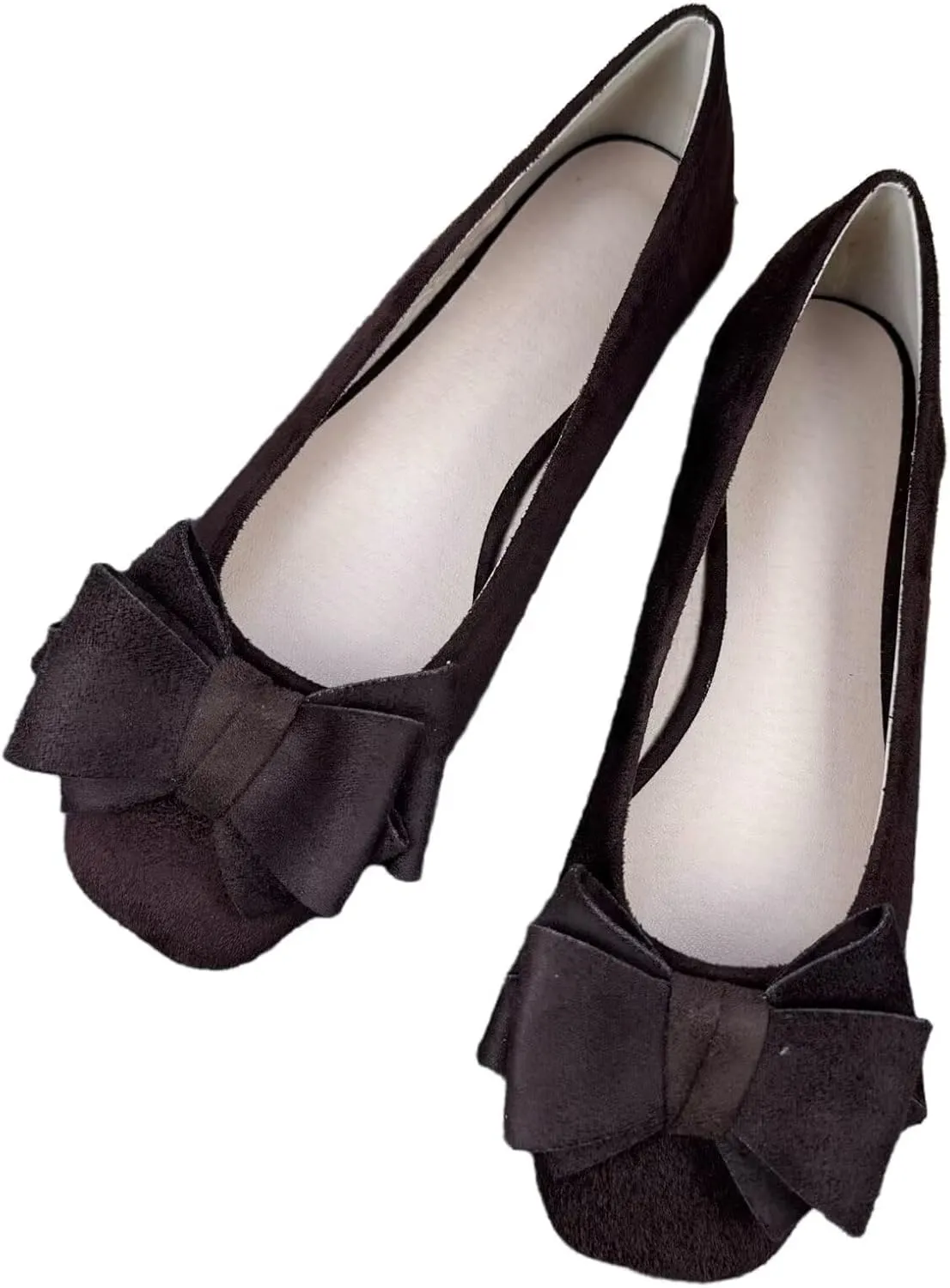 SAILING LU Women's Bow Knot Ballet Flats Square Toe Flat Shoes Suede Dress Shoes Wear to Work Slip On Moccasins