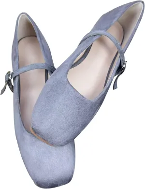 SAILING LU Women's Mary Jane Ballet Flats Square Toe Flat Shoes Suede Dress Shoes Comfortable Wear to Work Slip On Moccasins