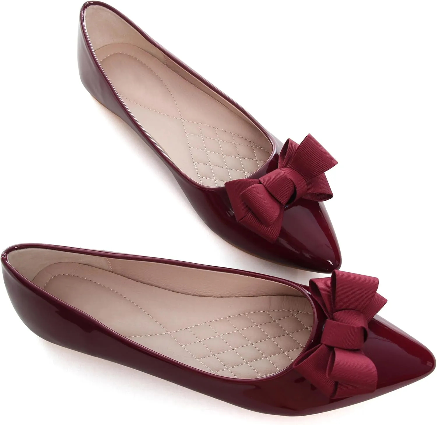 SAILING LU Womens Pointed Toe Shoes PU Ballet Flats Bow-Knot Dress Shoes Slip-on Comfortable Wear to Work Walking Flat Slip-ons