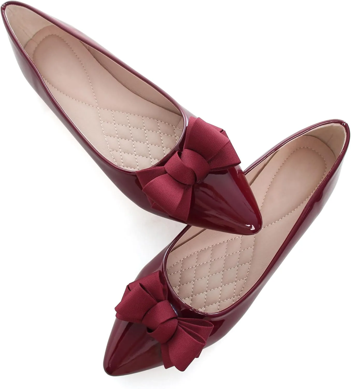 SAILING LU Womens Pointed Toe Shoes PU Ballet Flats Bow-Knot Dress Shoes Slip-on Comfortable Wear to Work Walking Flat Slip-ons