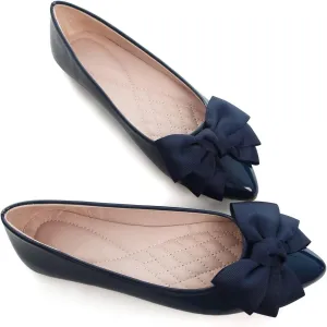 SAILING LU Womens Pointed Toe Shoes PU Ballet Flats Bow-Knot Dress Shoes Slip-on Comfortable Wear to Work Walking Flat Slip-ons