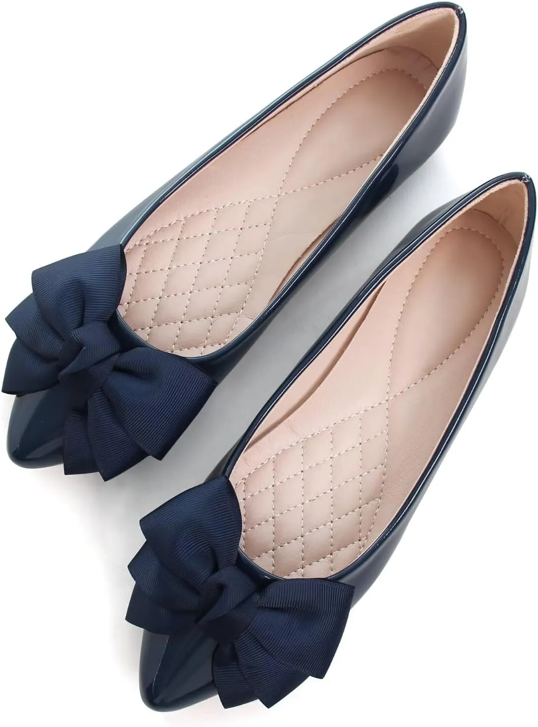 SAILING LU Womens Pointed Toe Shoes PU Ballet Flats Bow-Knot Dress Shoes Slip-on Comfortable Wear to Work Walking Flat Slip-ons
