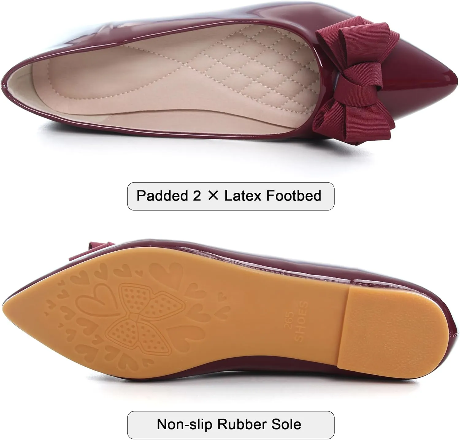 SAILING LU Womens Pointed Toe Shoes PU Ballet Flats Bow-Knot Dress Shoes Slip-on Comfortable Wear to Work Walking Flat Slip-ons