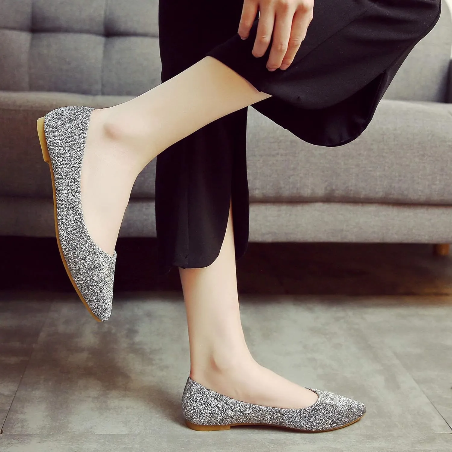 SAILING LU Women's Retro Sequins Dress Shoes Comfort Pointed Toe Ballet Flats Portable Holiday Shoes for Wedding Party