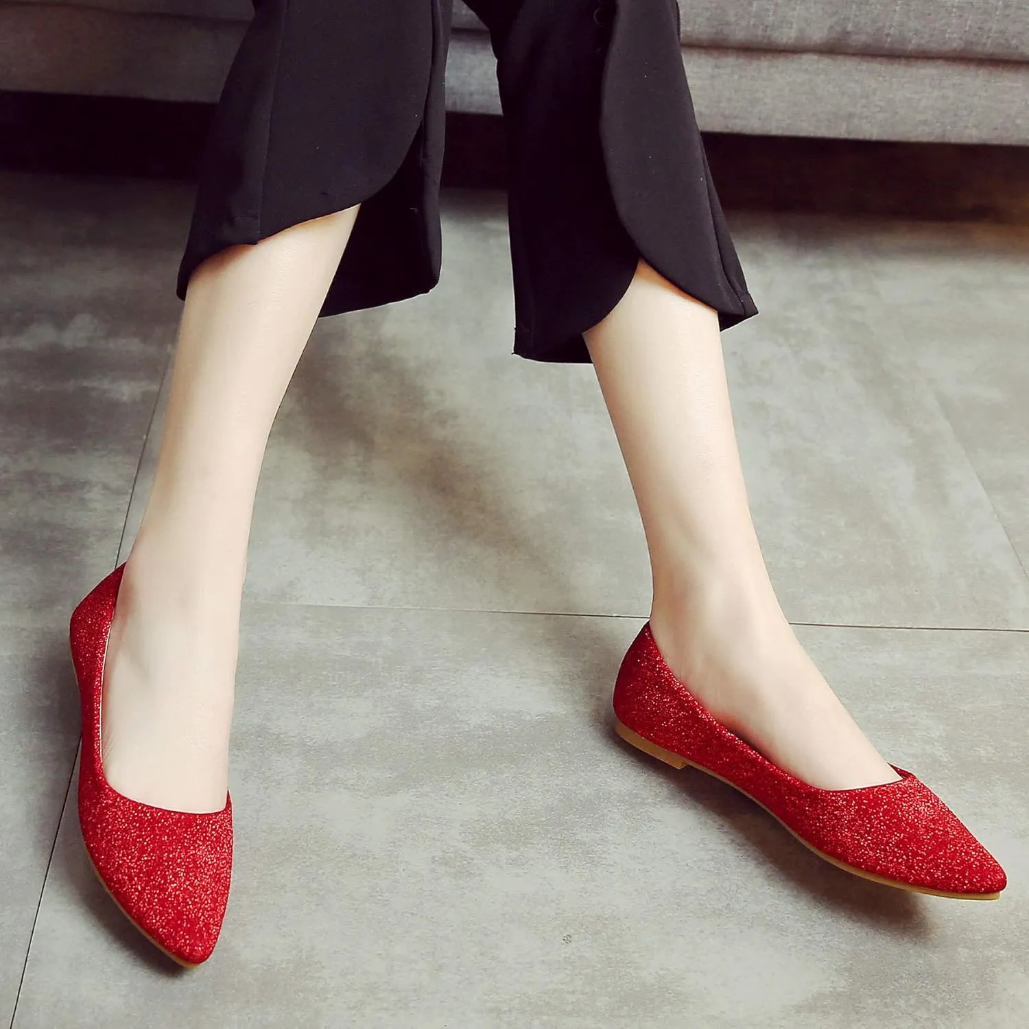 SAILING LU Women's Retro Sequins Dress Shoes Comfort Pointed Toe Ballet Flats Portable Holiday Shoes for Wedding Party
