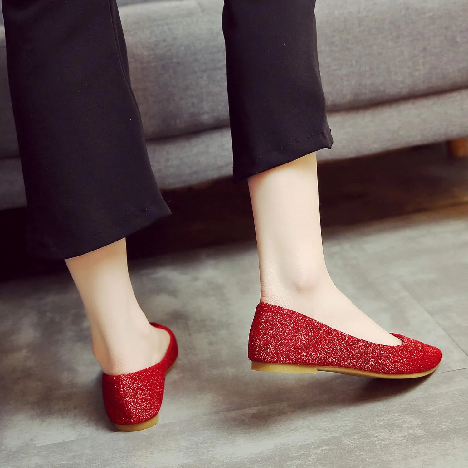 SAILING LU Women's Retro Sequins Dress Shoes Comfort Pointed Toe Ballet Flats Portable Holiday Shoes for Wedding Party