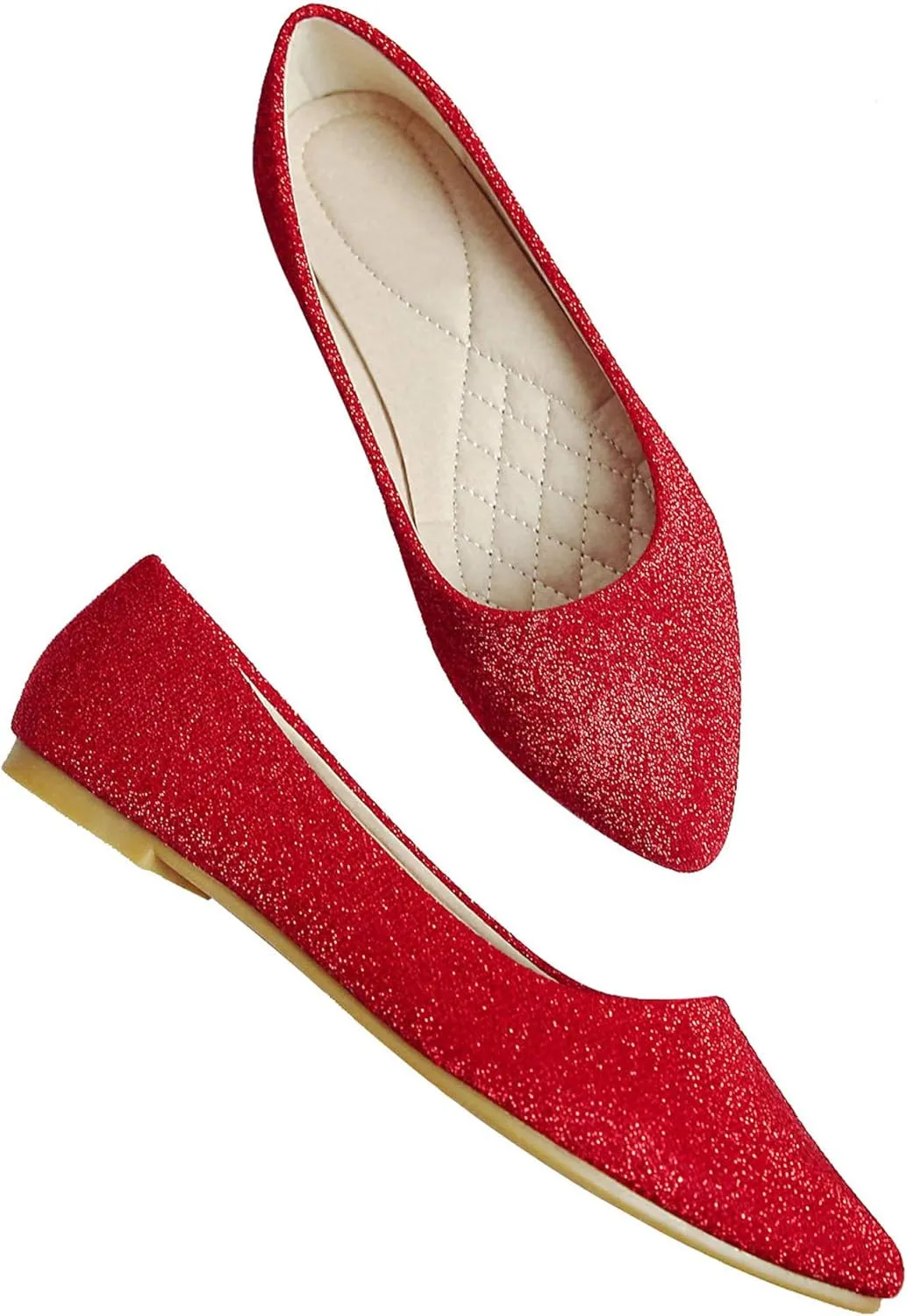 SAILING LU Women's Retro Sequins Dress Shoes Comfort Pointed Toe Ballet Flats Portable Holiday Shoes for Wedding Party